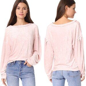 Free People We the Free Milan Crushed Velvet Top Women's XS Blush Pink Oversized